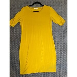 Carapace Womens Yellow Elbow Sleeve Crew Neck Shift T-Shirt Dress XL 0057